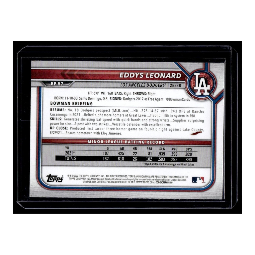 Eddys Leonard 2022 Bowman Prospects #BP-57 Los Angeles Dodgers Baseball Card NM