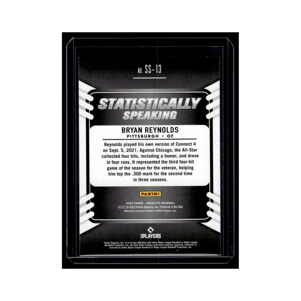 Bryan Reynolds 2022 Panini Absolute Statistically Speaking #SS-13 Pirates NM