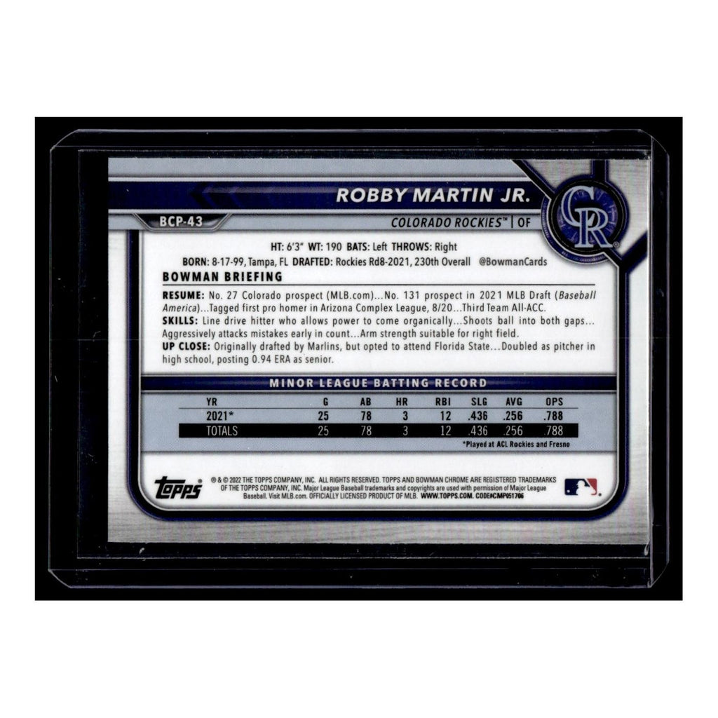 Robby Martin Jr. 2022 Bowman Chrome Prospects #BCP-43 Colorado Rockies NM