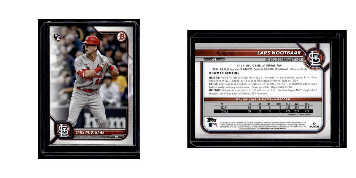 Lars Nootbaar Rookie 2022 Bowman #64 St. Louis Cardinals Baseball Card NM