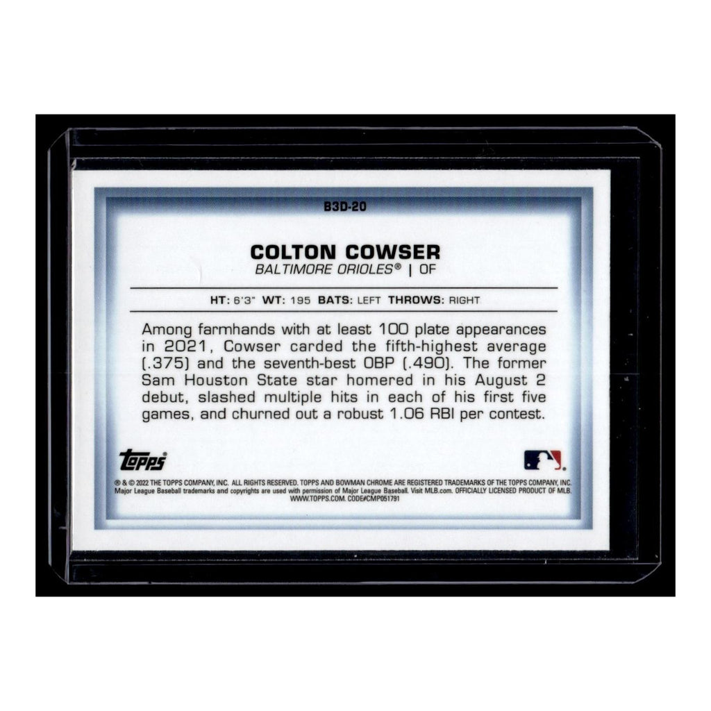 Colton Cowser 2022 Bowman Chrome  in 3-D #B3D-20 Baltimore Orioles NM