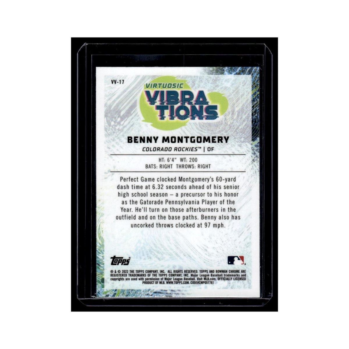 Benny Montgomery 2022 Bowman Chrome Virtuosic Vibrations #VV-17 Rockies NM
