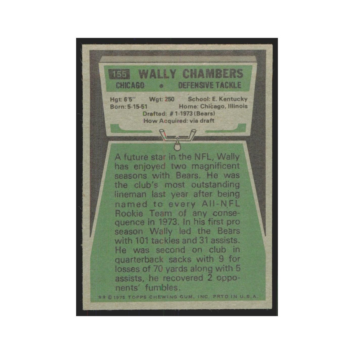 1975 Topps Wally Chambers Bears #155.0