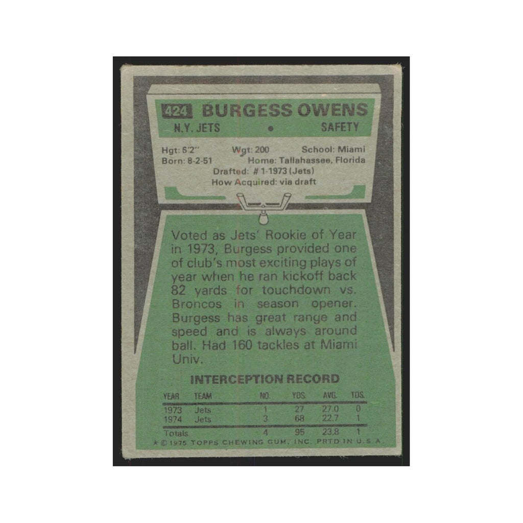 1975 Topps Burgess Owens Jets #424.0