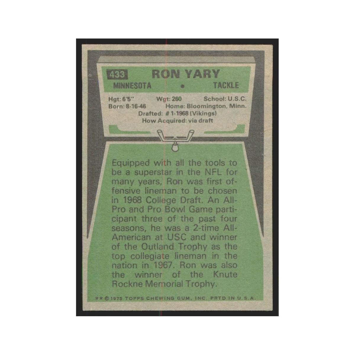 1975 Topps Ron Yary Vikings #433.0