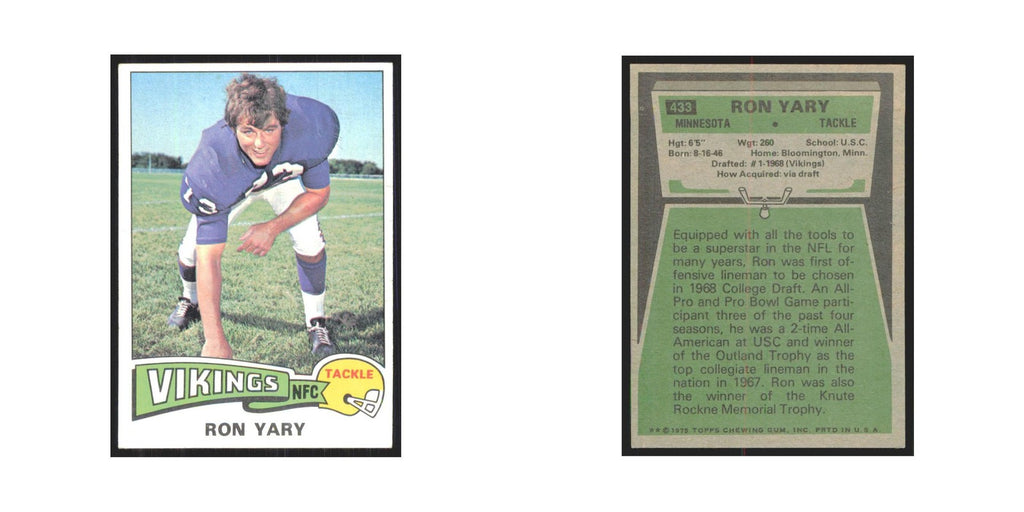1975 Topps Ron Yary Vikings #433.0
