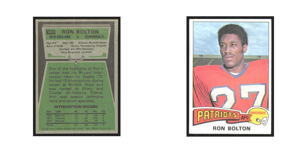 1975 Topps Ron Bolton Patriots #467.0