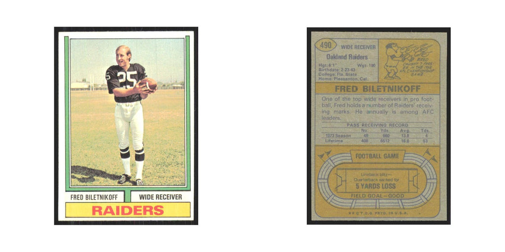 1974 Topps Fred Biletnikoff Raiders #490.0