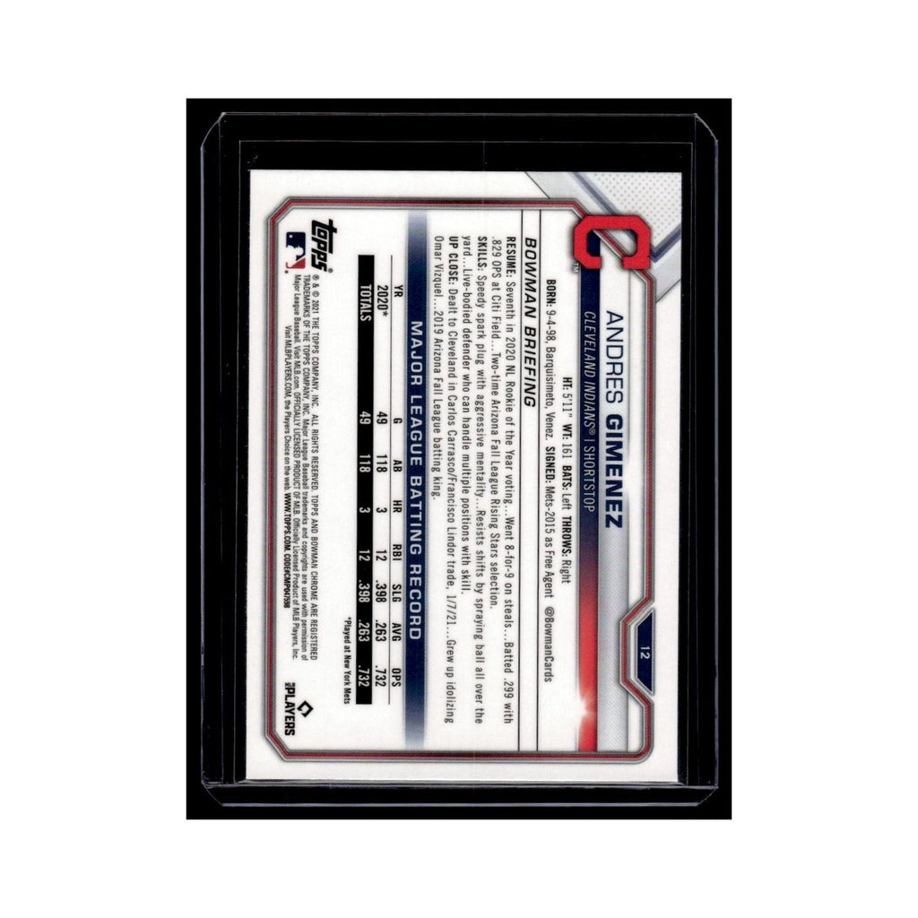 Andres Gimenez Rookie 2021 Bowman Chrome #12 Cleveland Indians Baseball Card NM