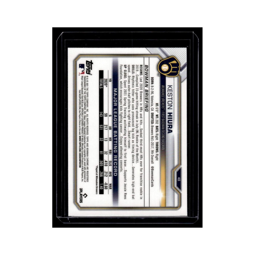 Keston Hiura 2021 Bowman Chrome #40 Milwaukee Brewers Baseball Card NM