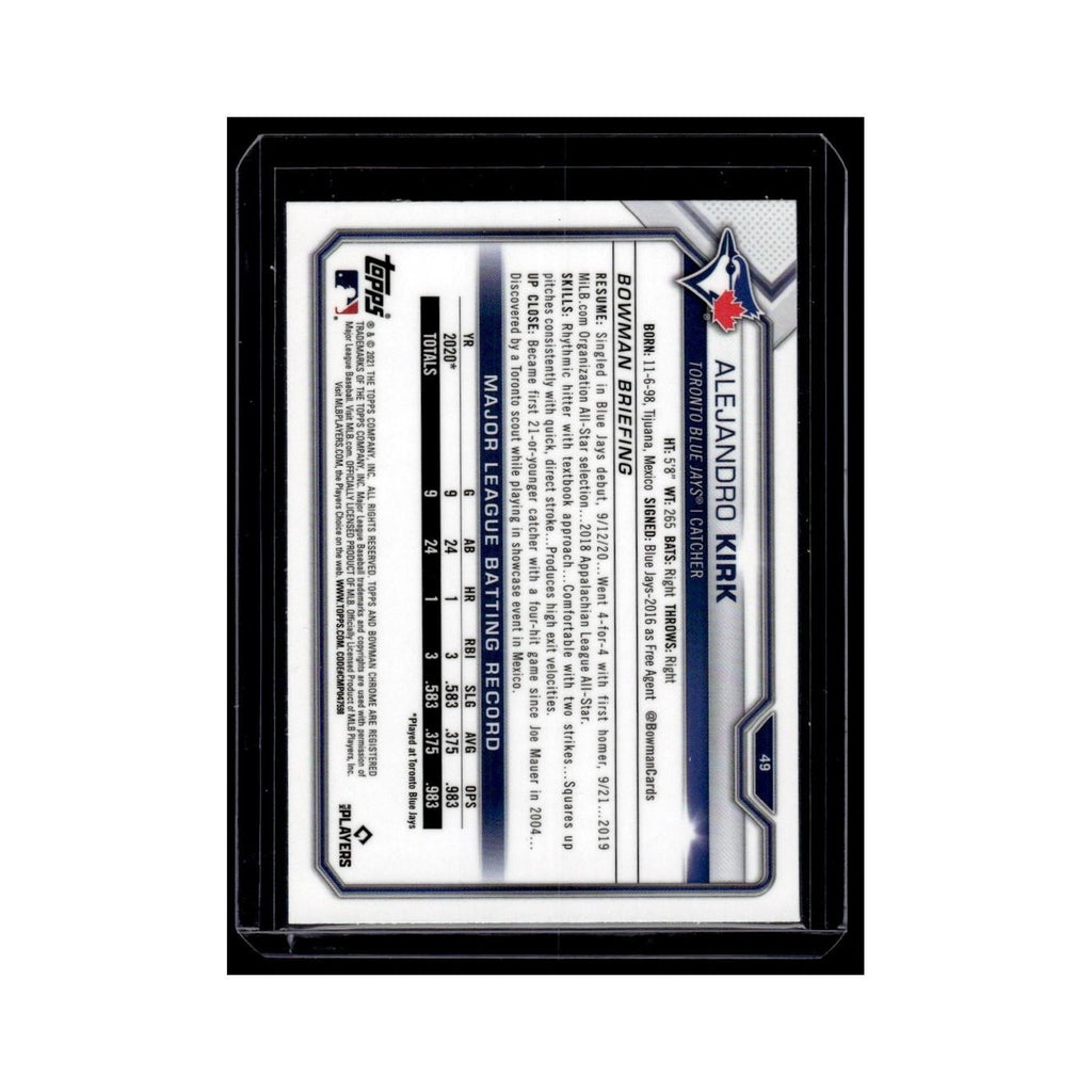 Alejandro Kirk Rookie 2021 Bowman Chrome #49 Toronto Blue Jays Baseball Card NM