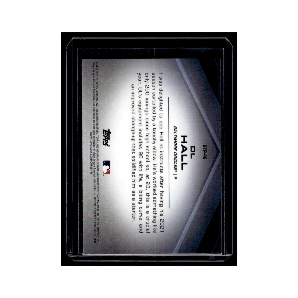 DL Hall 2022 Bowman Chrome Top 100 #BTP-46 Baltimore Orioles Baseball Card NM
