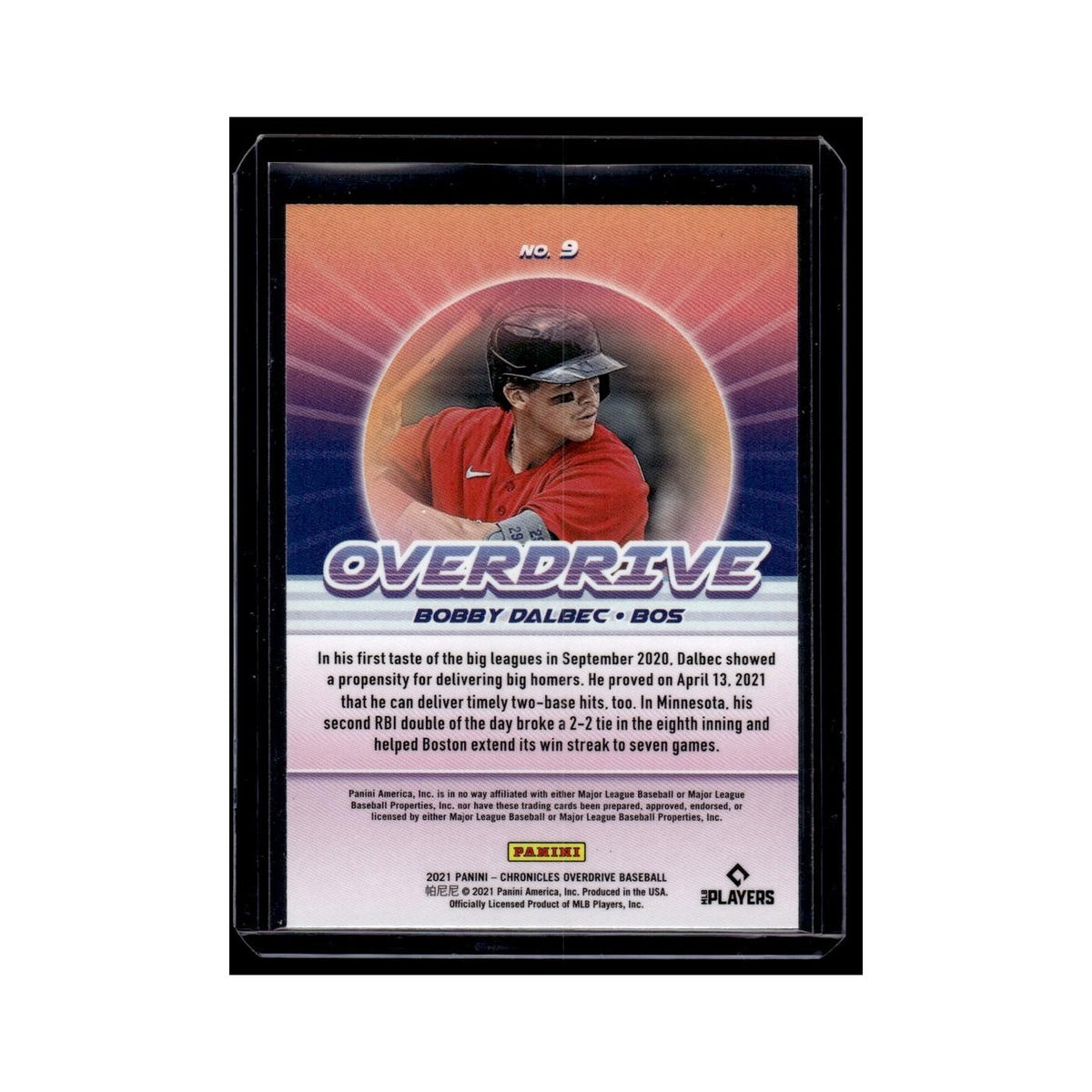 Bobby Dalbec Rookie 2021 Panini Chronicles Overdrive #9 Boston Red Sox NM