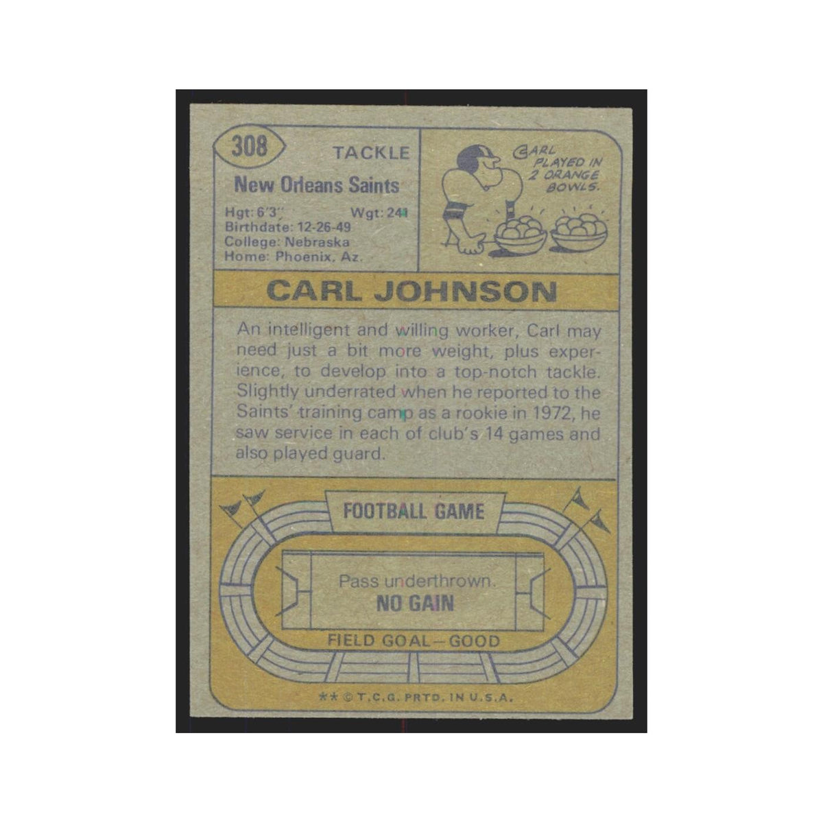 1974 Topps Carl Johnson Saints #308.0