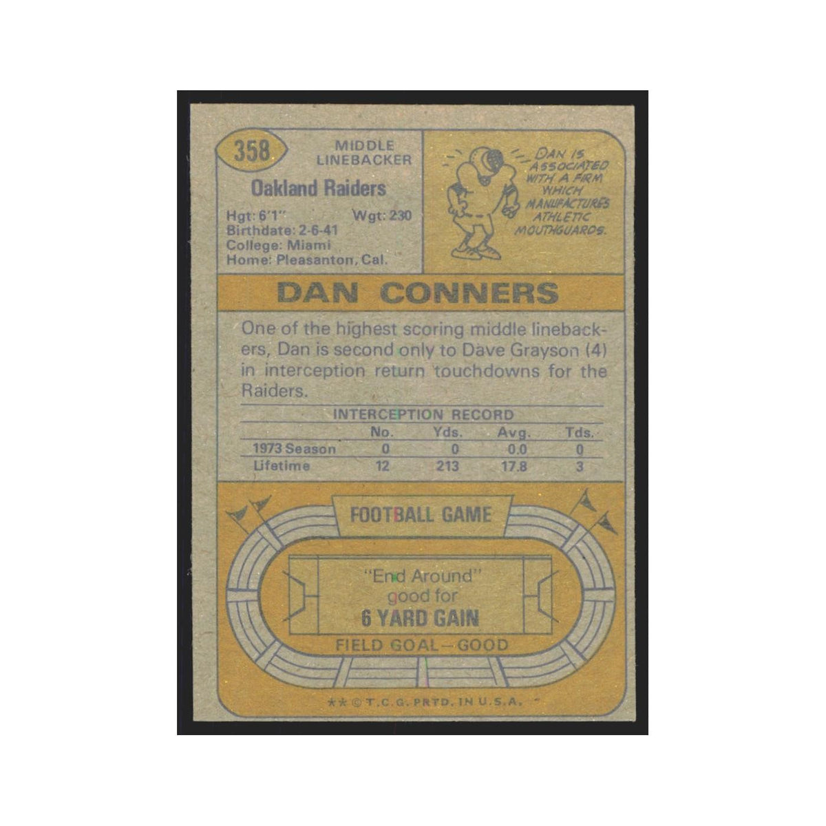1974 Topps Dan Conners Raiders #358.0