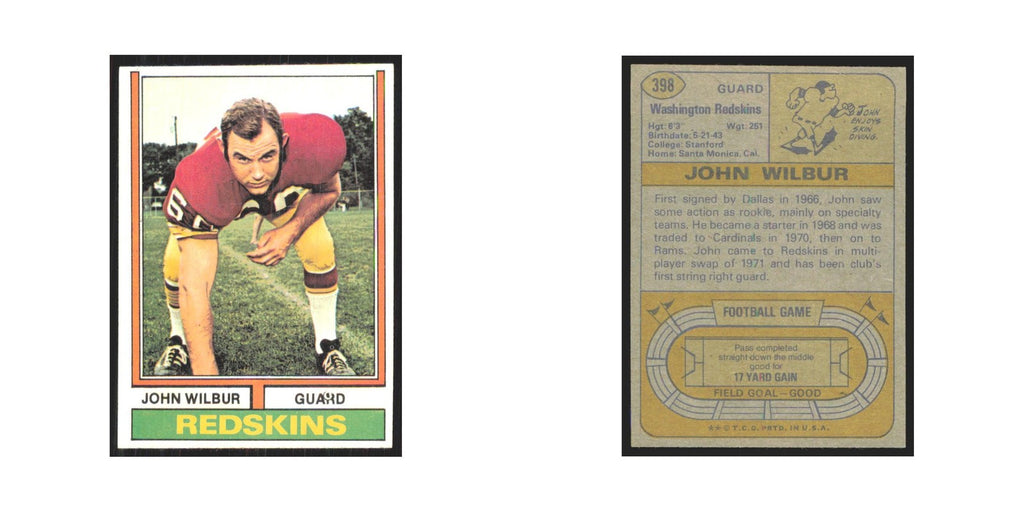 1974 Topps John Wilbur Redskins #398.0