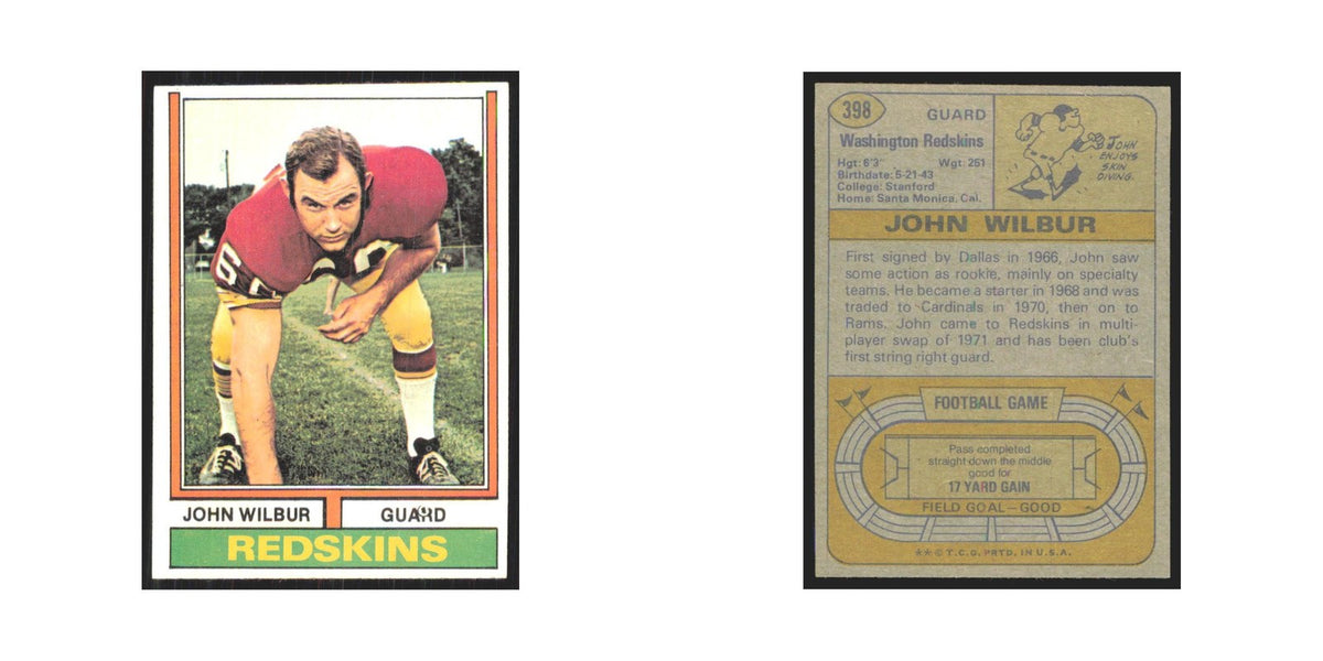 1974 Topps John Wilbur Redskins #398.0