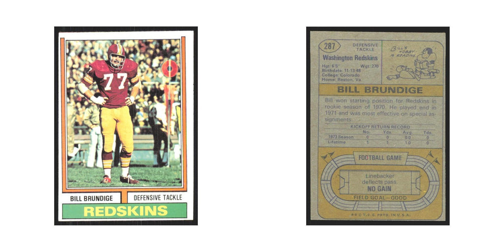 1974 Topps Bill Brundige Redskins #287.0