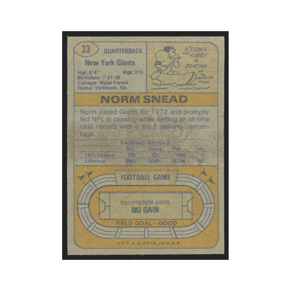 1974 Topps Norm Snead Giants #23.0