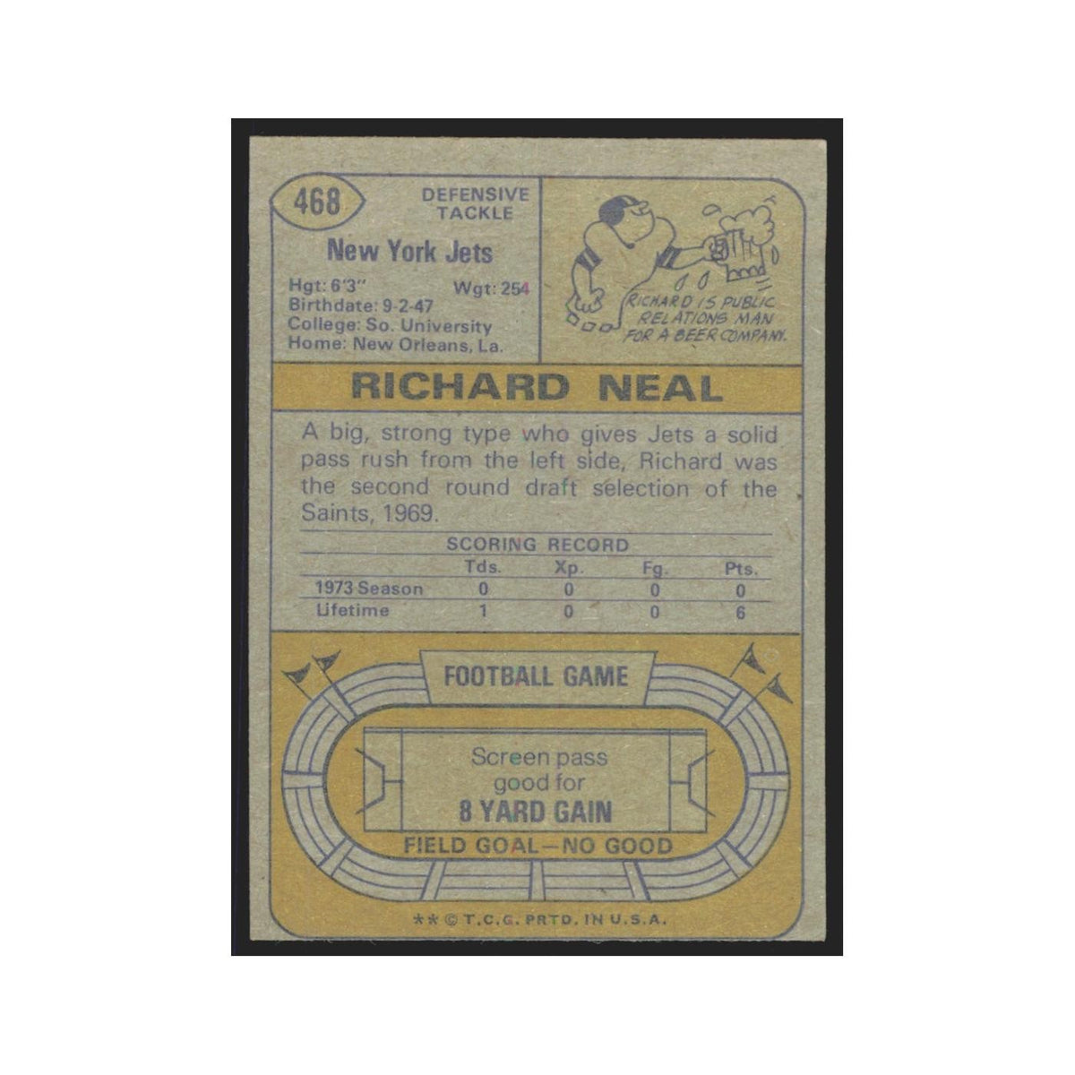 1974 Topps Richard Neal Jets #468.0