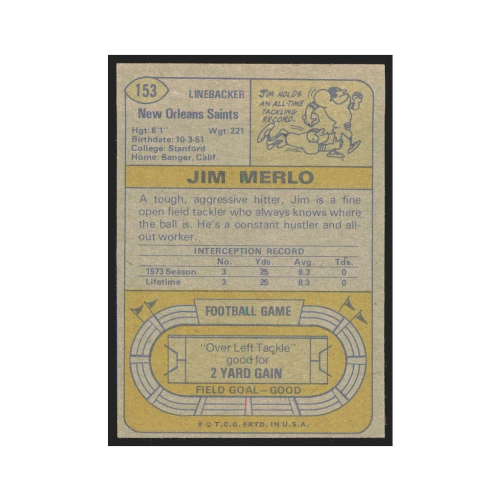 1974 Topps Jim Merlo Saints #153.0