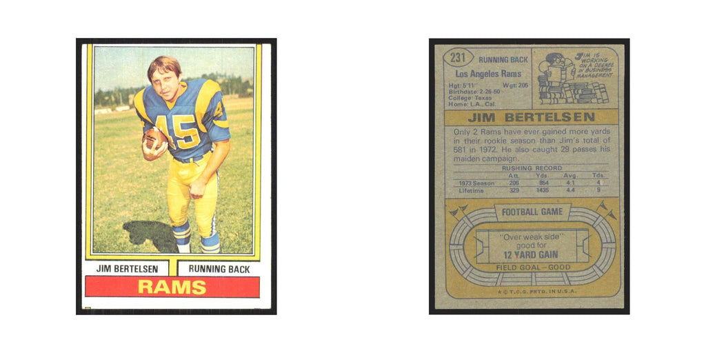 1974 Topps Jim Bertelsen Rams #231.0