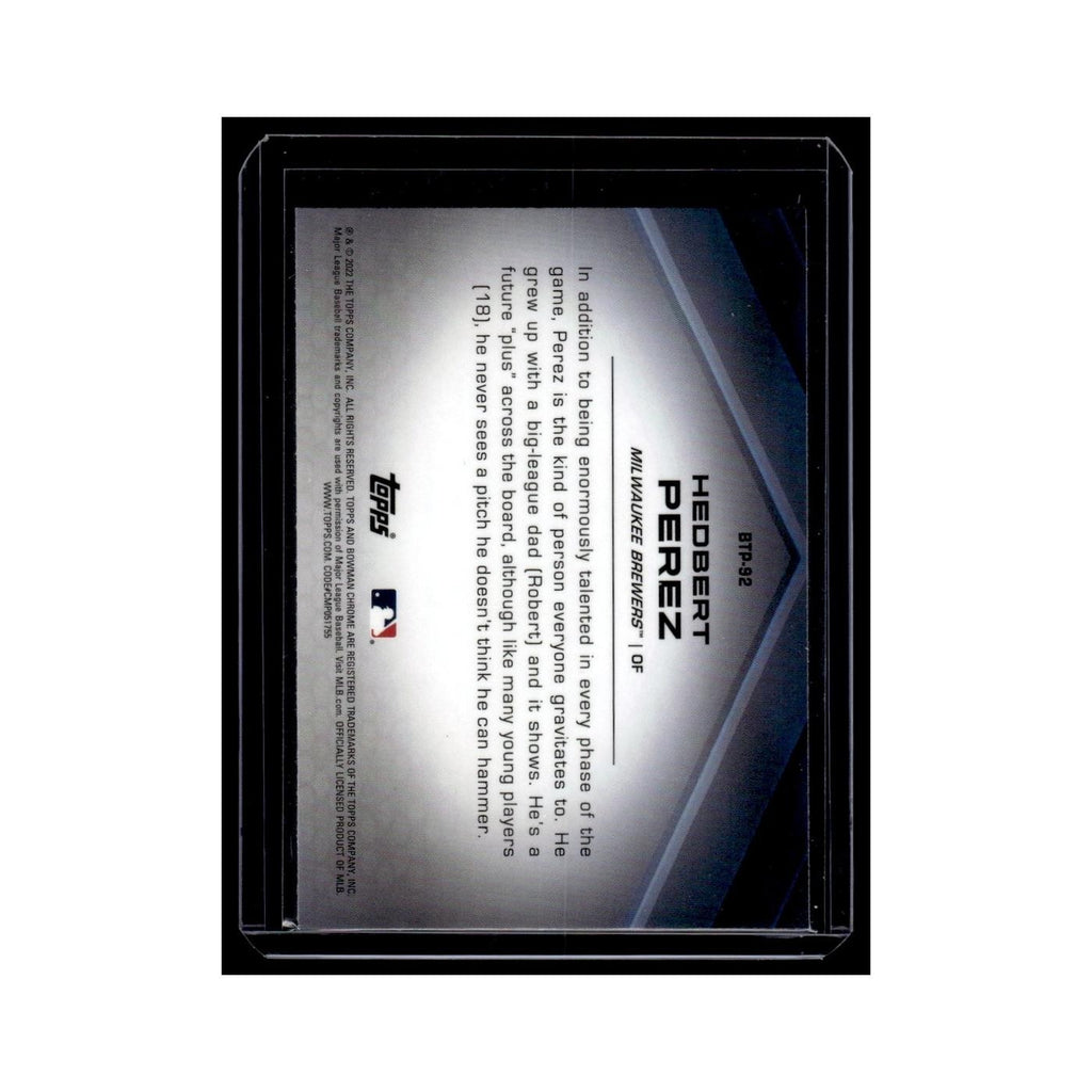 Hedbert Perez 2022 Bowman Chrome Top 100 #BTP-92 Milwaukee Brewers NM