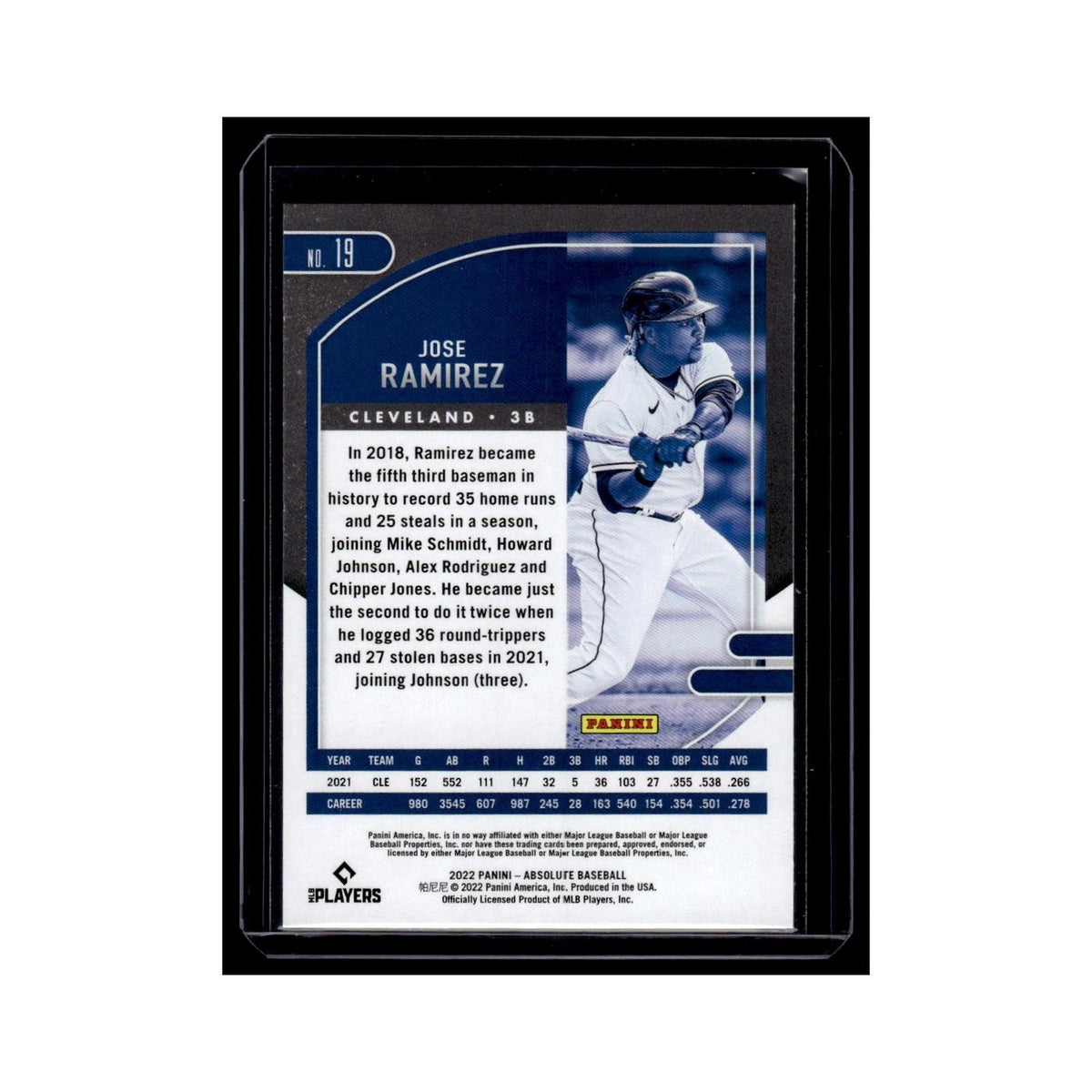 Jose Ramirez 2022 Panini Absolute #19 Cleveland Guardians Baseball Card NM