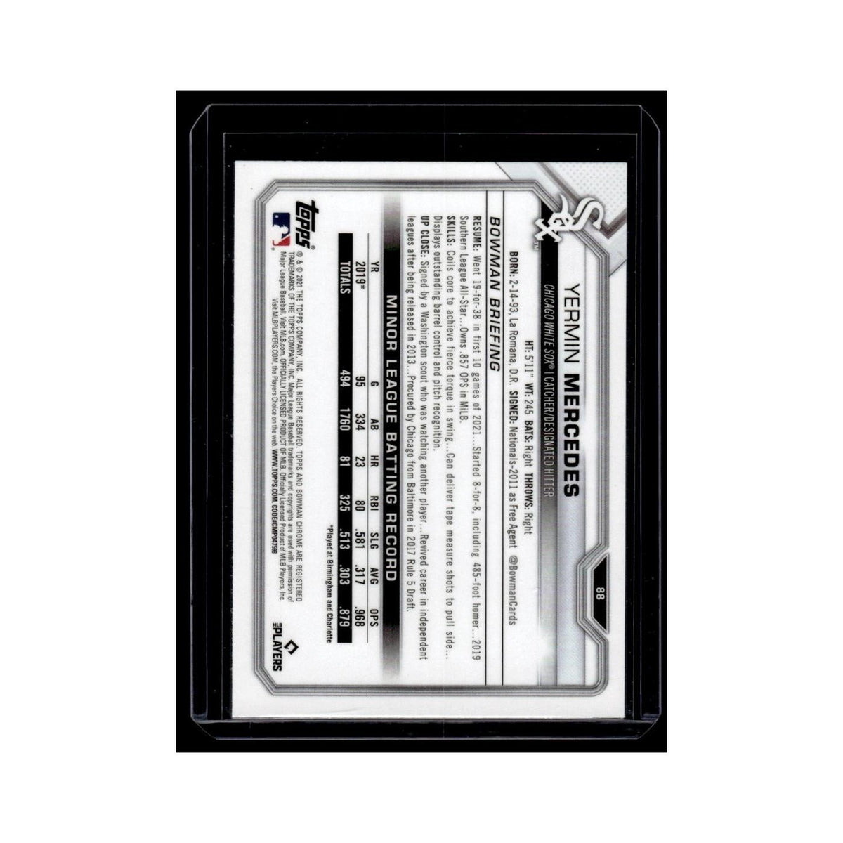 Yermin Mercedes Rookie 2021 Bowman Chrome #88 Chicago White Sox Baseball Card NM