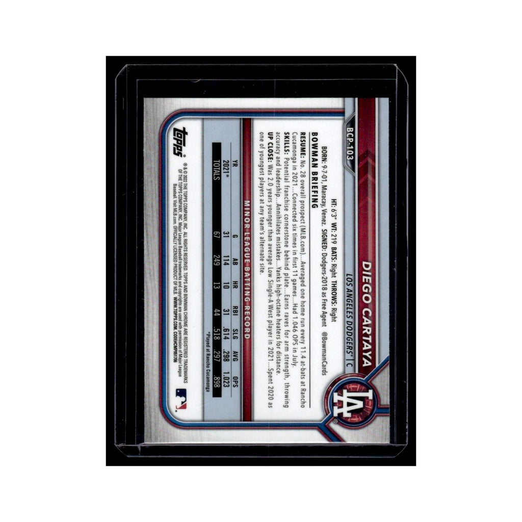 Diego Cartaya 2022 Bowman Chrome Prospects #BCP-103 Los Angeles Dodgers NM