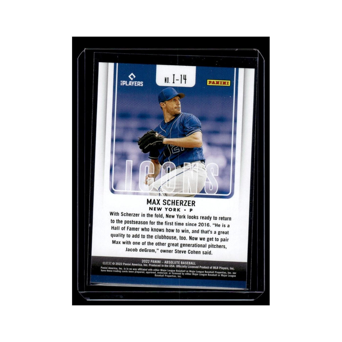 Max Scherzer 2022 Panini Absolute Icons #I-14 New York Mets Baseball Card NM