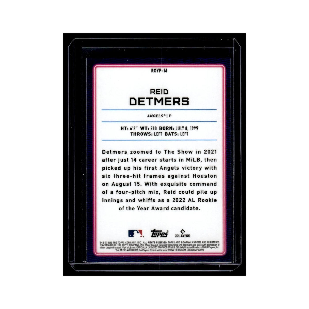 Reid Detmers 2022 Bowman Chrome Rookie of the Year Favorites #ROYF-14 NM