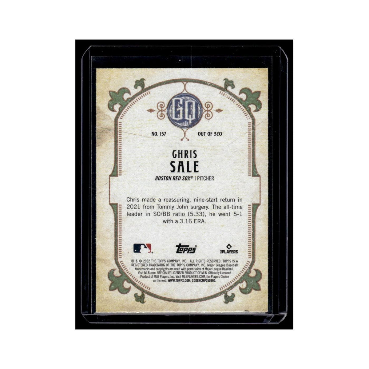 Chris Sale 2022 Topps Gypsy Queen #157 Boston Red Sox Baseball Card NM