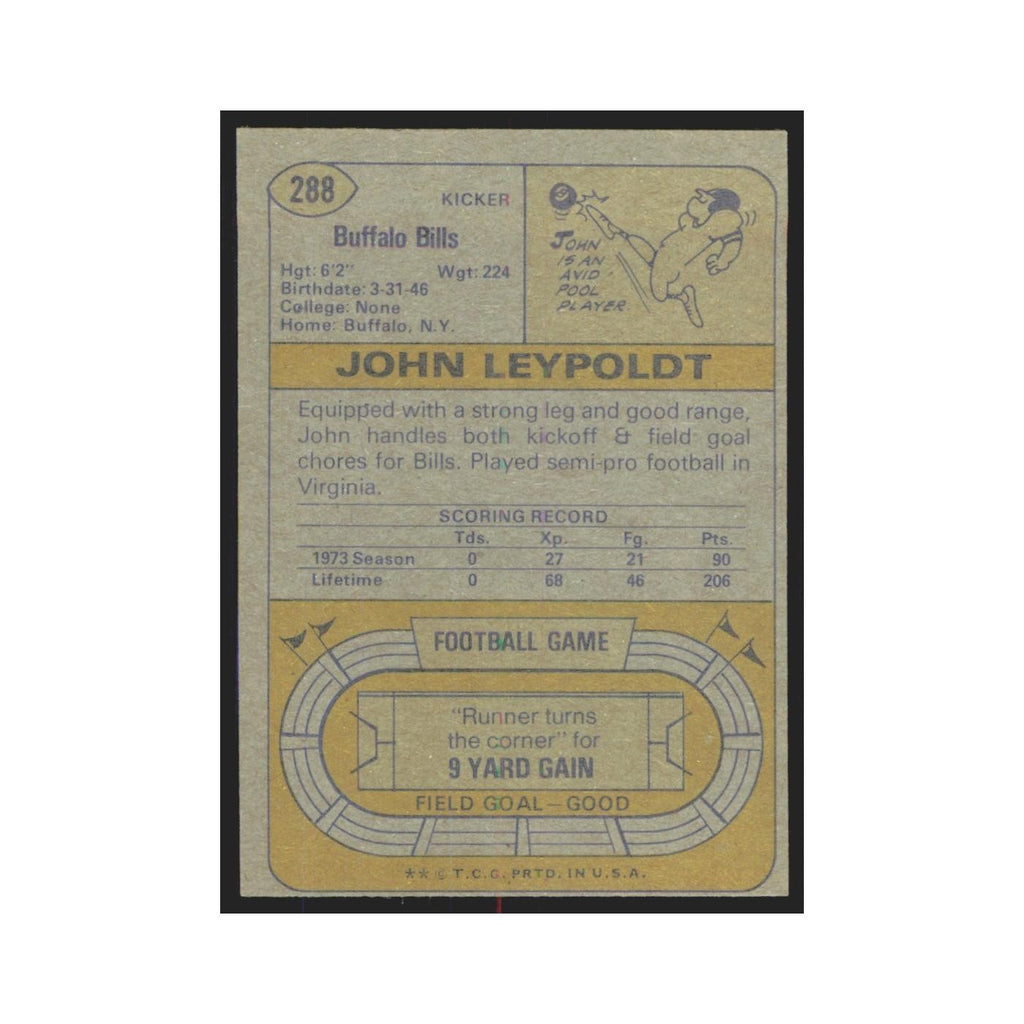 1974 Topps John Leypoldt Bills #288.0