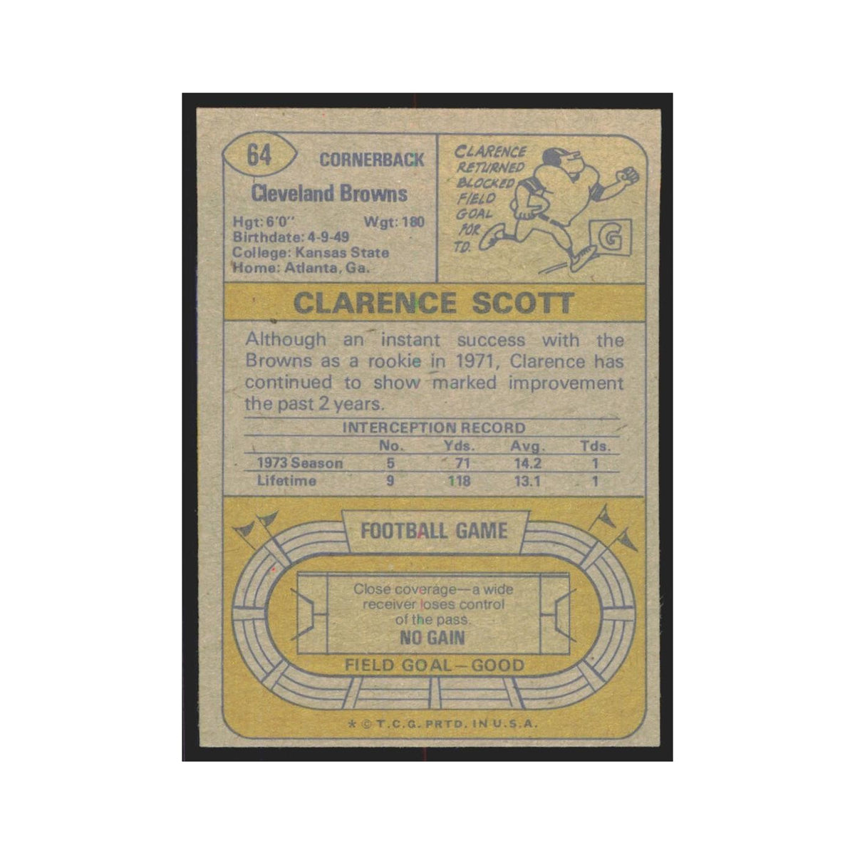 1974 Topps Clarence Scott Browns #64.0