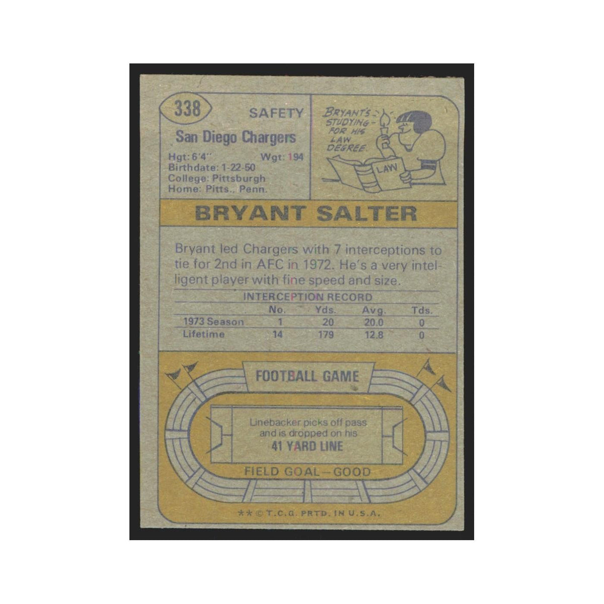 1974 Topps Bryant Salter San Diego Chargers #338.0