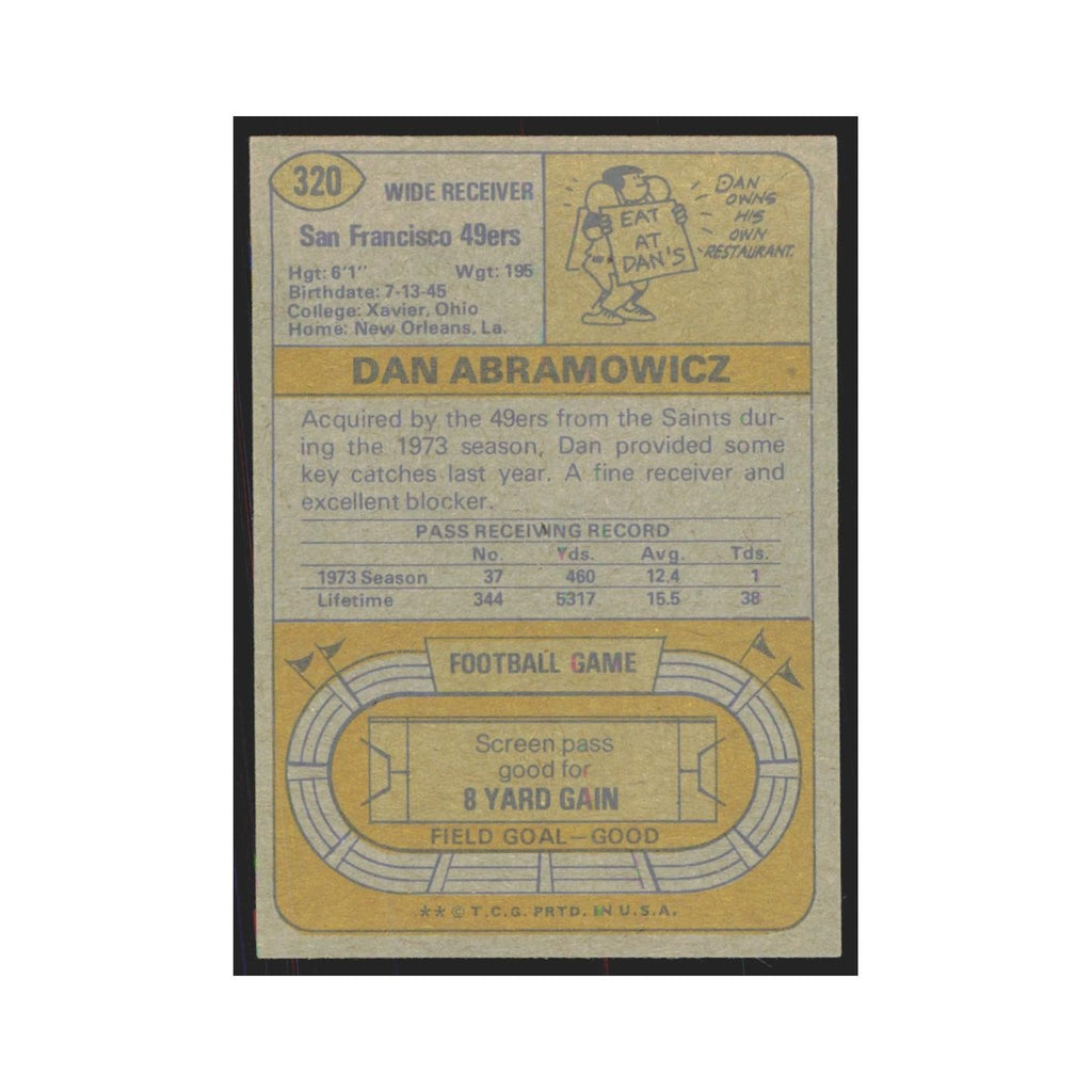 1974 Topps Dan Abramowicz 49ers #320.0