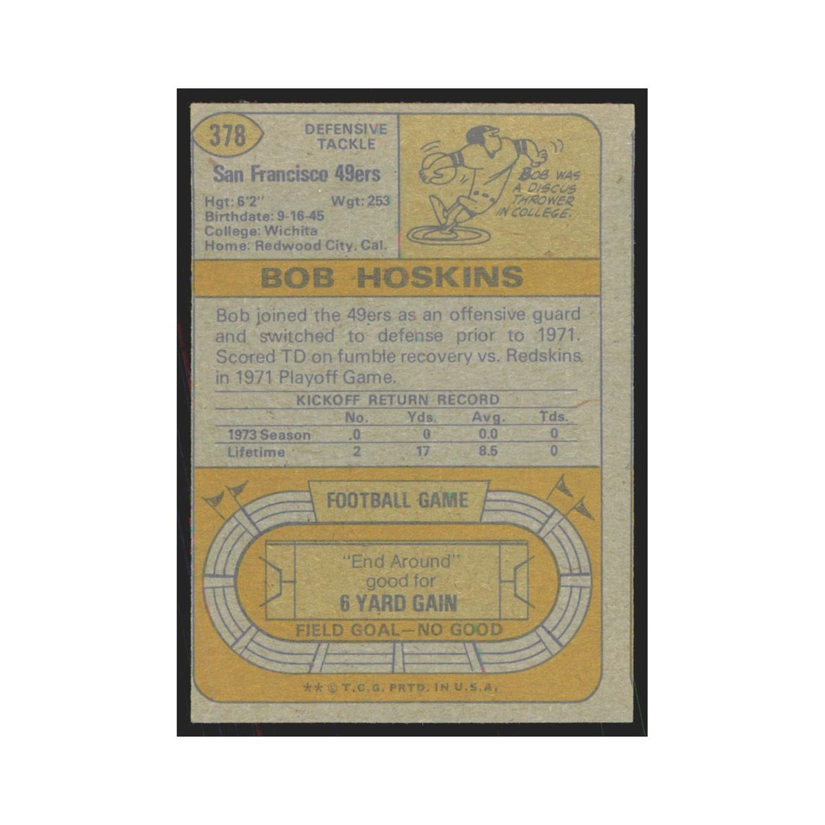 1974 Topps Bob Hoskins 49ers #378.0