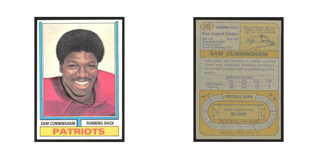 1974 Topps Sam Cunningham Patriots #502.0