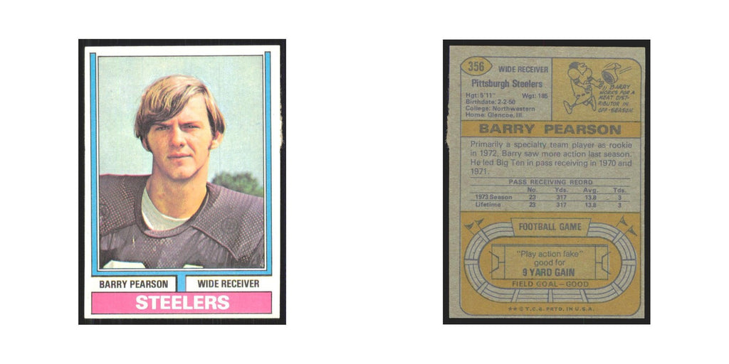1974 Topps Barry Pearson Steelers #356.0