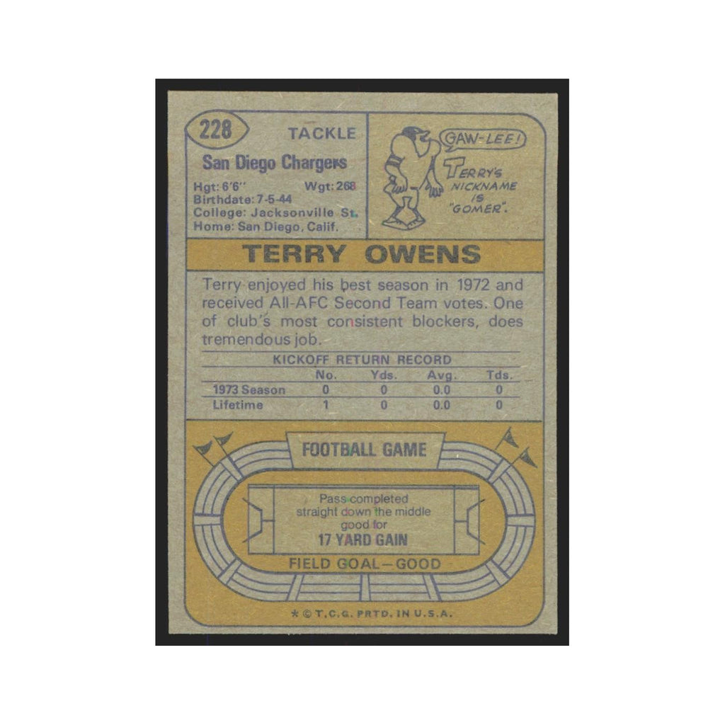 1974 Topps Terry Owens San Diego Chargers #228.0