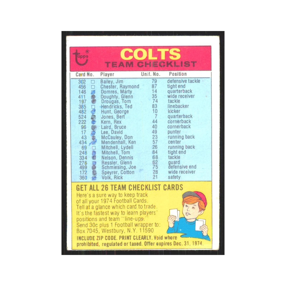 1974 Topps Checklist Baltimore Colts #nan