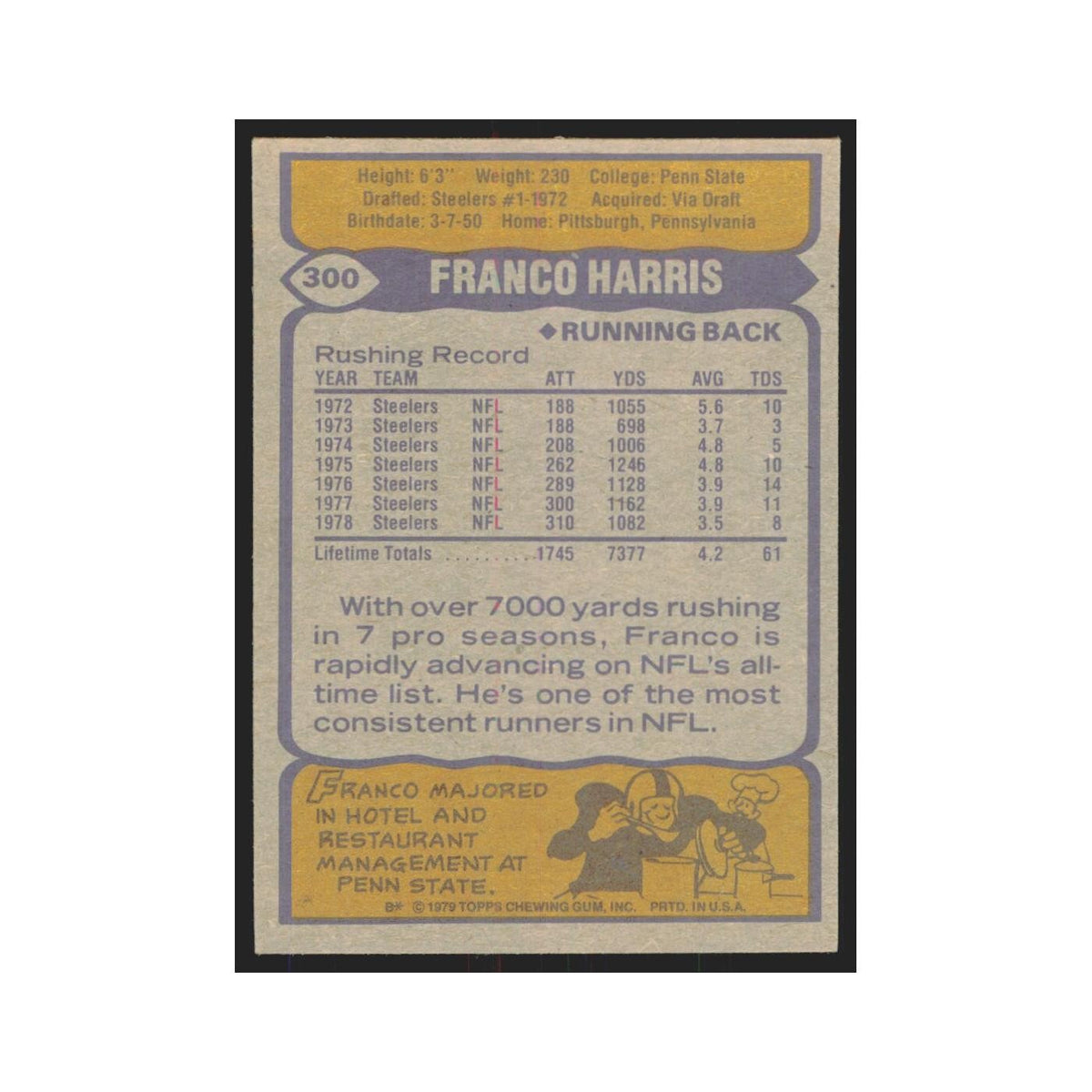 1979 Topps Franco Harris Steelers #300
