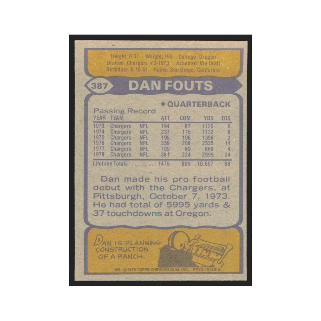 1979 Topps Dan Fouts San Diego Chargers #387