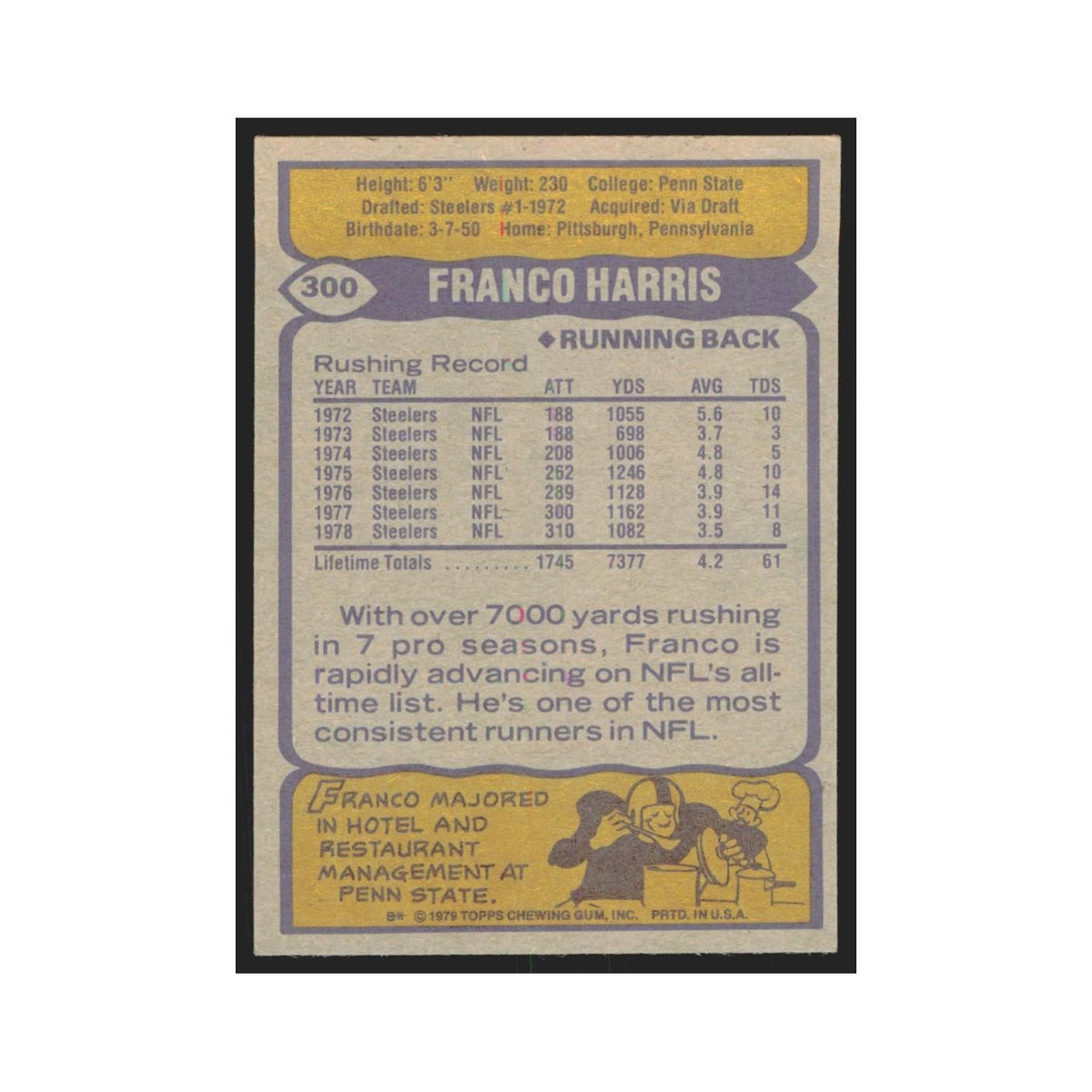 1979 Topps Franco Harris Steelers #300