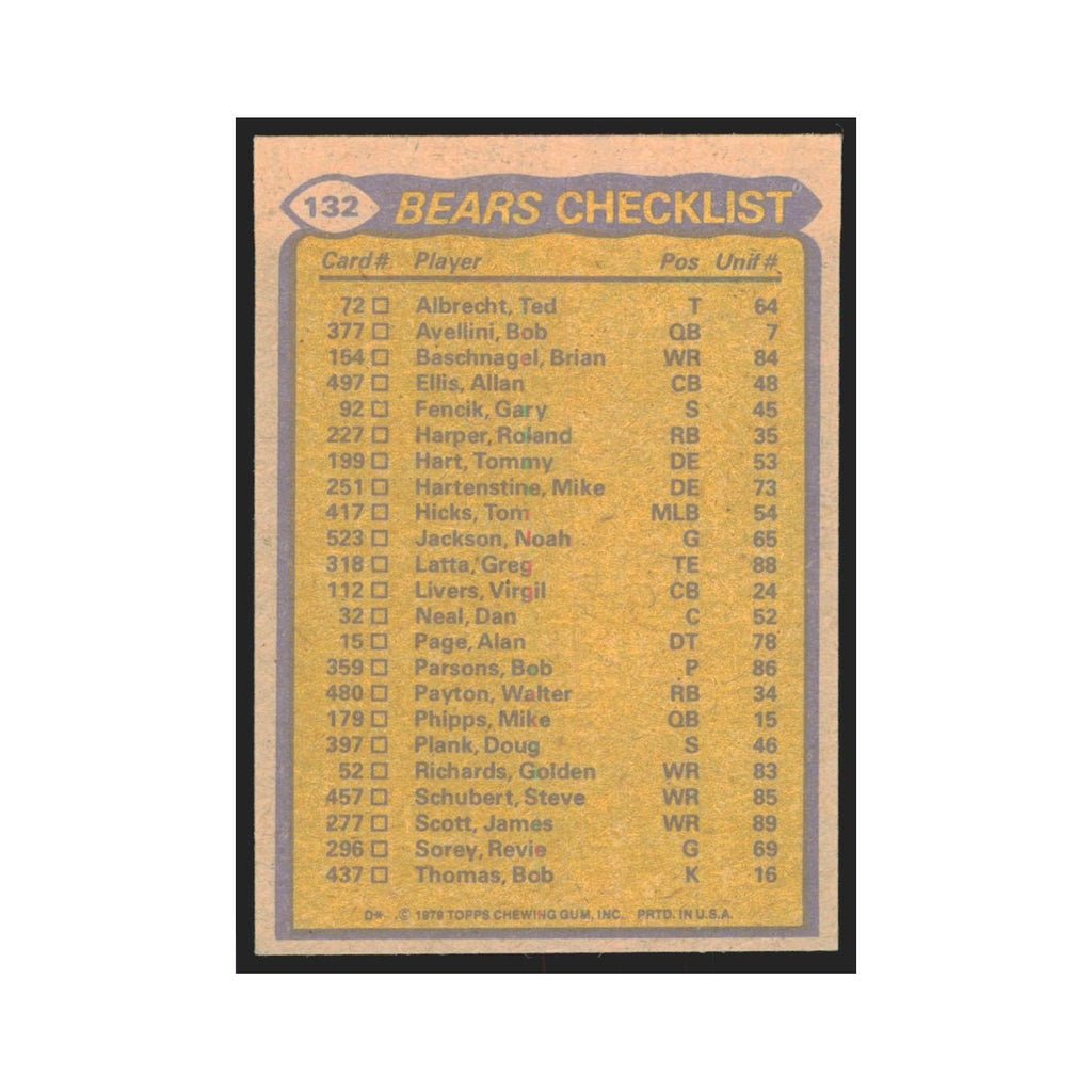 1979 Topps Walter Payton/James Scott/Gary Fencik/Alan Page Bears #132