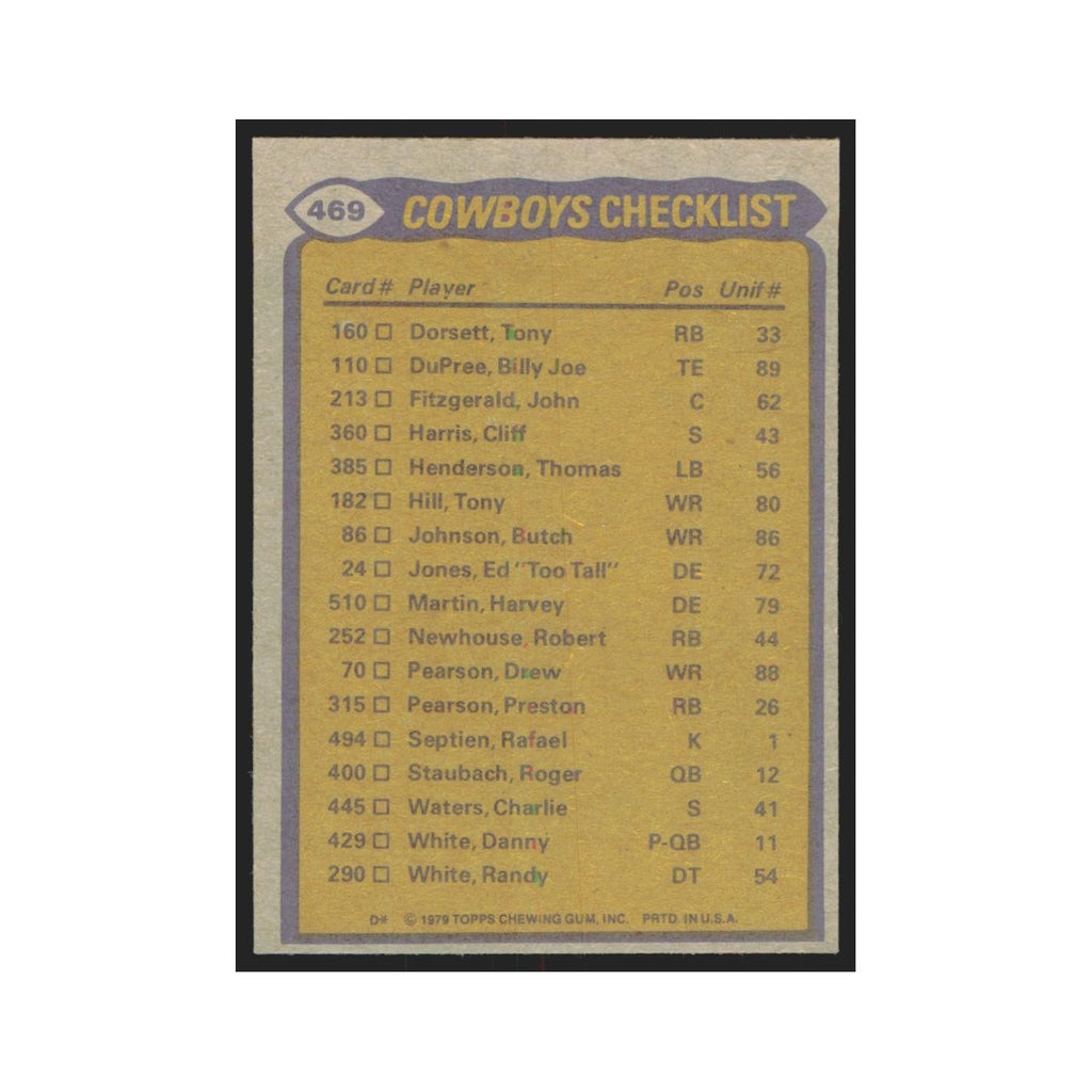 1979 Topps Tony Dorsett/Tony Hill/Benny Barnes/Harvey Martin/Randy White Cowboys