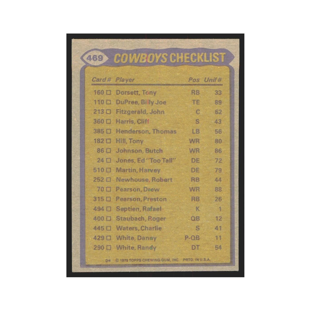 1979 Topps Tony Dorsett/Tony Hill/Benny Barnes/Harvey Martin/Randy White Cowboys