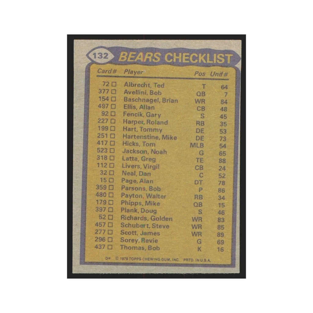 1979 Topps Walter Payton/James Scott/Gary Fencik/Alan Page Bears #132