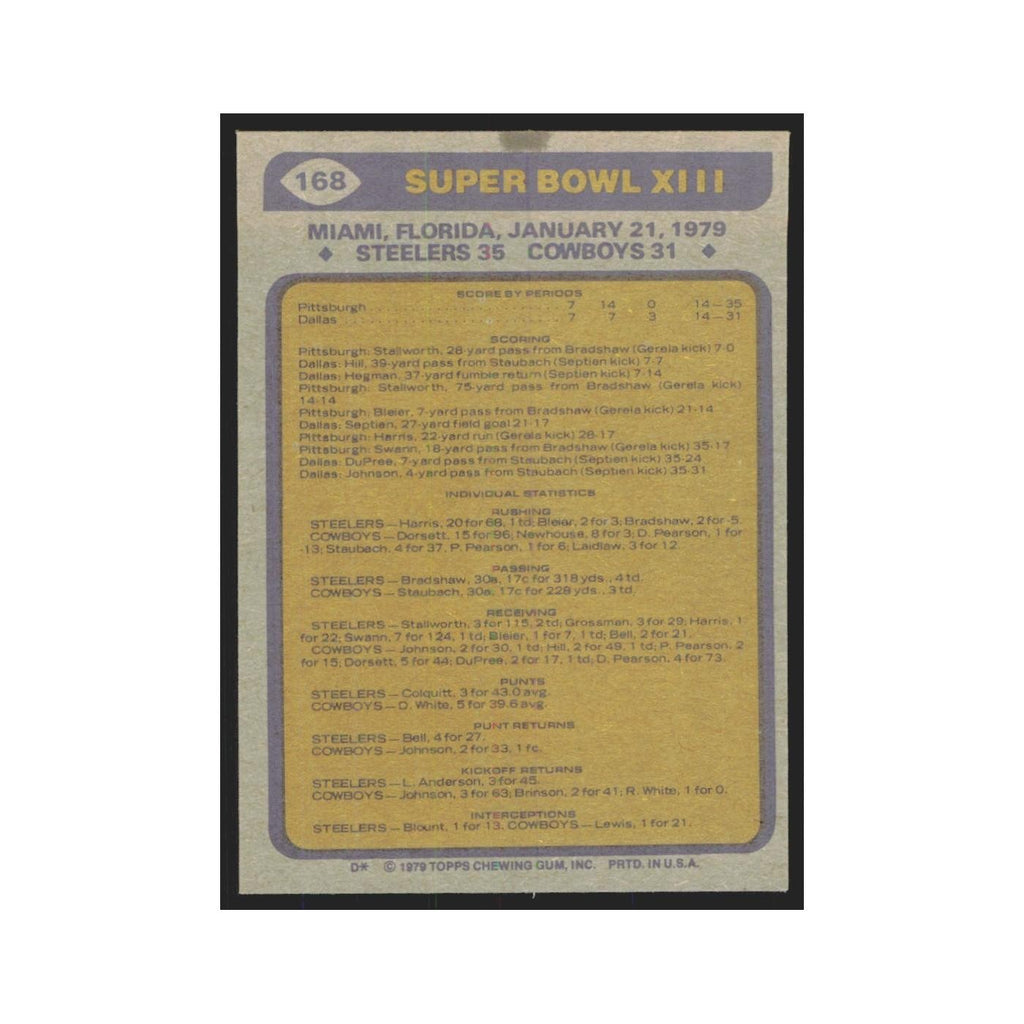 1979 Topps Super Bowl XIII Pittsburgh Steelers/Dallas Cowboys #168.0
